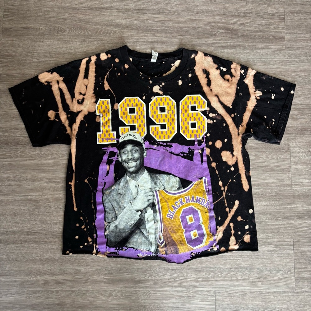 Kobe Bryant Draft Day Tye Dye Black and Purple Graphic T-Shirt Cropped